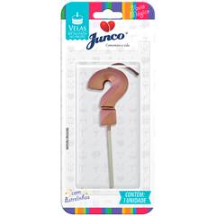 Vela Aniversário No Palito Metalizada Rose Gold Interrogação Junco