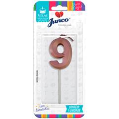 Vela Aniversário No Palito Metalizada Rose Gold  Nº 9 Junco