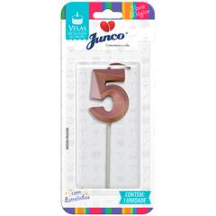 Vela Aniversário No Palito Metalizada Rose Gold  Nº 5 Junco
