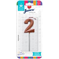 Vela Aniversário No Palito Metalizada Rose Gold  Nº 2 Junco