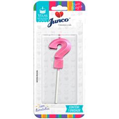 Vela Aniversário No Palito Metalizada Rosa Interrogação Junco