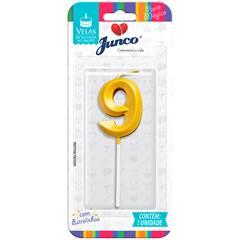 Vela Aniversário No Palito Metalizada Dourado Nº 9 Junco