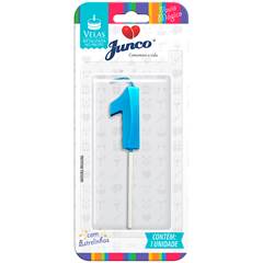 Vela Aniversário No Palito Metalizada Azul Nº 1 Junco