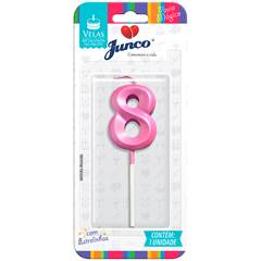 Vela Aniversário No Palito Metalizada Rosa Nº 8 Junco