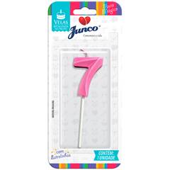 Vela Aniversário No Palito Metalizada Rosa Nº 7 Junco