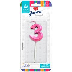 Vela Aniversário No Palito Metalizada Rosa Nº 3 Junco