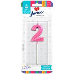 Vela Aniversário No Palito Metalizada Rosa Nº 2 Junco