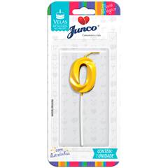 Vela Aniversário No Palito Metalizada Dourada Nº 0 Junco