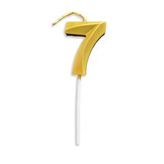 Vela Aniversário No Palito Metalizada Dourada Nº 7 Junco