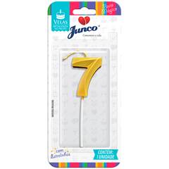 Vela Aniversário No Palito Metalizada Dourada Nº 7 Junco