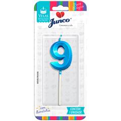 Vela Aniversário No Palito Metalizada Azul Nº 9 Junco