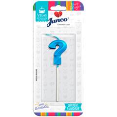 Vela Aniversário No Palito Metalizada Azul Interrogação Junco