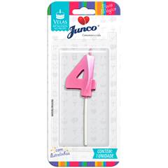 Vela Aniversário No Palito Metalizada Rosa Nº 4 Junco