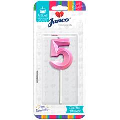 Vela Aniversário No Palito Metalizada Rosa Nº 5 Junco