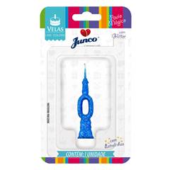 Vela Aniversário Mini Glitter Azul Nº 0 Junco