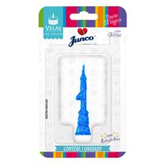 Vela Aniversário Mini Glitter Azul Nº 1 Junco