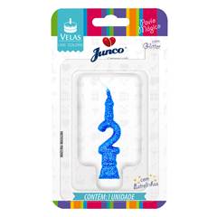 Vela Aniversário Mini Glitter Azul Nº 2 Junco