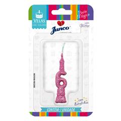 Vela Aniversário Mini Glitter Rosa Bebê Nº 6 Junco