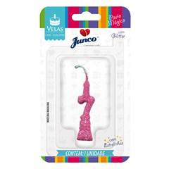 Vela Aniversário Mini Glitter Rosa Bebê  Nº 7 Junco