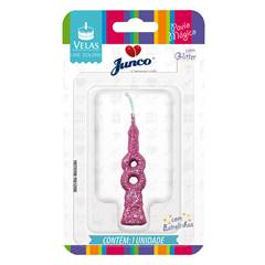 Vela Aniversário Mini Glitter Rosa Bebê  Nº 8 Junco