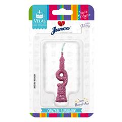 Vela Aniversário Mini Glitter Rosa Bebê  Nº 9 Junco