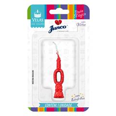 Vela Aniversário Mini Glitter Vermelha Nº 0 Junco