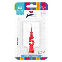 Vela Aniversário Mini Glitter Vermelha Nº 5 Junco