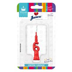 Vela Aniversário Mini Glitter Vermelha Nº 6 Junco