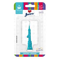 Vela Aniversário Mini Glitter Azul Tiffany Nº 1 Junco