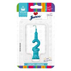 Vela Aniversário Mini Glitter Azul Tiffany Nº 2 Junco