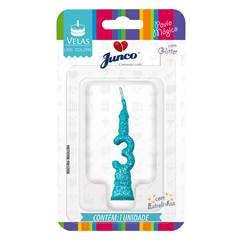 Vela Aniversário Mini Glitter Azul Tiffany Nº 3 Junco