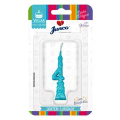 Vela Aniversário Mini Glitter Azul Tiffany Nº 4 Junco