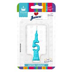 Vela Aniversário Mini Glitter Azul Tiffany Nº 5 Junco