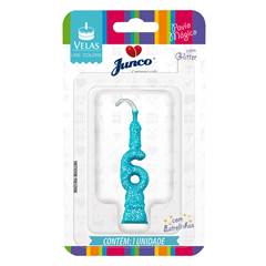 Vela Aniversário Mini Glitter Azul Tiffany Nº 6 Junco