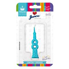Vela Aniversário Mini Glitter Azul Tiffany Nº 8 Junco