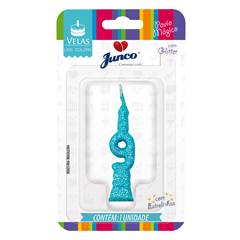 Vela Aniversário Mini Glitter Azul Tiffany Nº 9 Junco