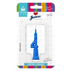 Vela Aniversário Mini Glitter Azul Nº 4 Junco