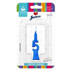 Vela Aniversário Mini Glitter Azul Nº 5 Junco