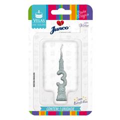 Vela Aniversário Mini Glitter Prata Nº 3 Junco