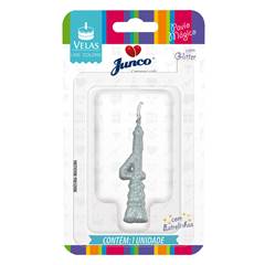 Vela Aniversário Mini Glitter Prata Nº 4 Junco