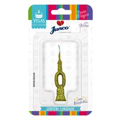 Vela Aniversário Mini Glitter Dourada Nº 0 Junco