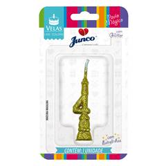 Vela Aniversário Mini Glitter Dourada Nº 4 Junco