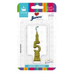 Vela Aniversário Mini Glitter Dourada Nº 5 Junco