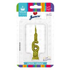 Vela Aniversário Mini Glitter Dourada Nº 6 Junco