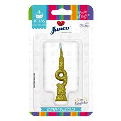 Vela Aniversário Mini Glitter Dourada Nº 9 Junco