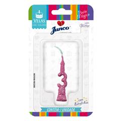 Vela Aniversário Mini Glitter Rosa Bebê Nº 3Junco
