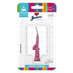 Vela Aniversário Mini Glitter Rosa Bebê Nº 4 Junco