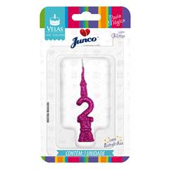Vela Aniversário Mini Glitter Pink Nº 2 Junco