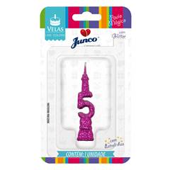 Vela Aniversário Mini Glitter Pink Nº 6 Junco