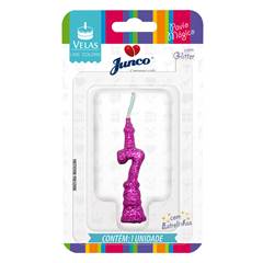 Vela Aniversário Mini Glitter Pink Nº 7 Junco
